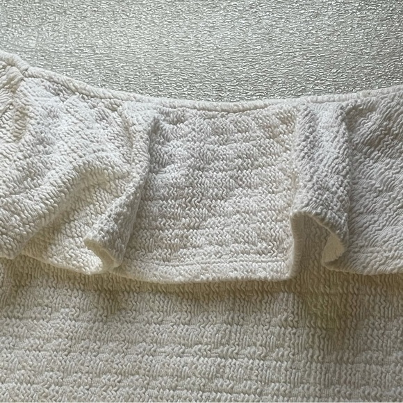 Anthropologie White Off Shoulder all around elastic smocking Blouse Anthro - Picture 5 of 11